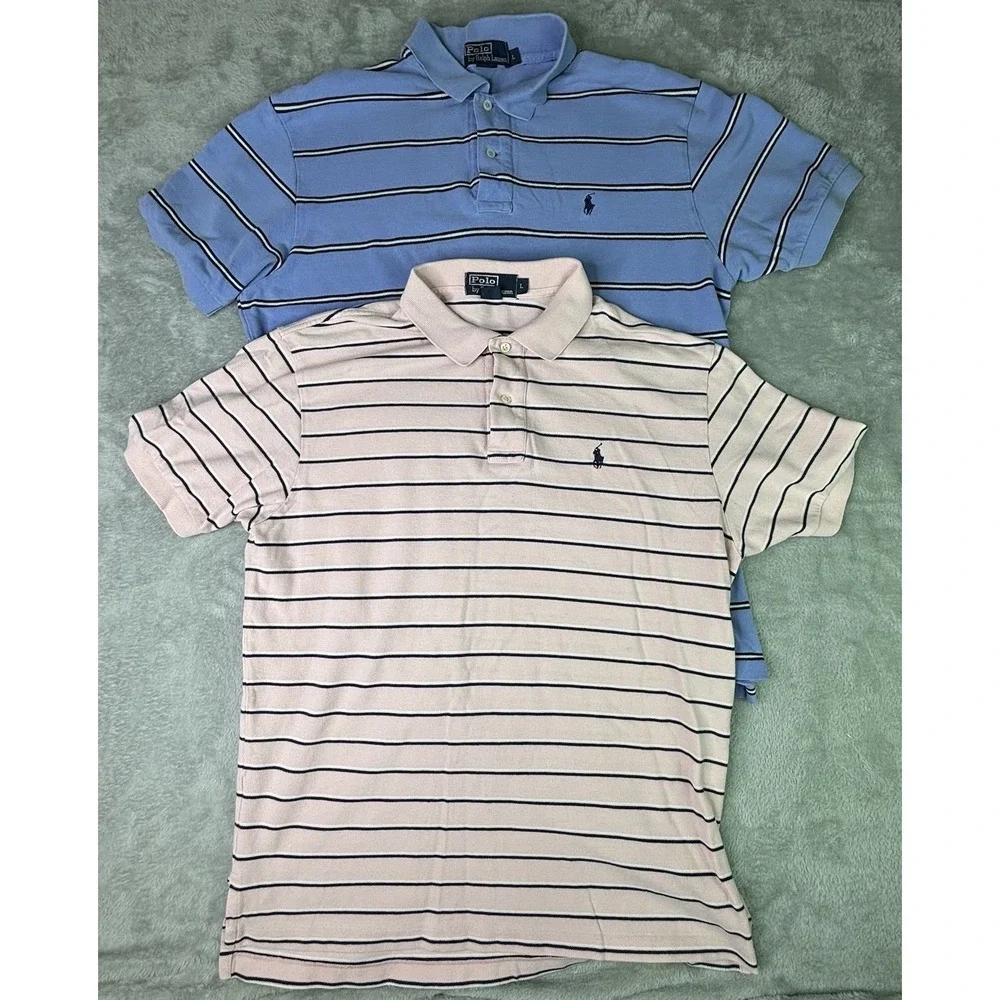 LOT OF 2 Polo Ralph Lauren Polo Shirt Mens Large Blue Short Sleeve Pony Preppy